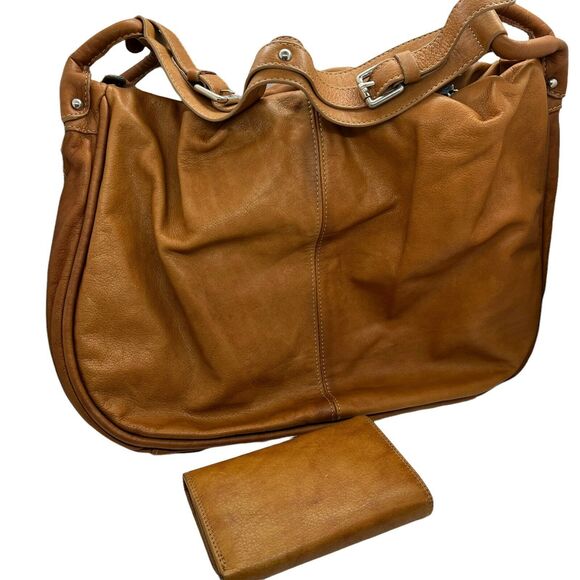 Slouchy Bag W/ Billfold Set Vintage Borse in Pelle Womens Cognac Italian Leather